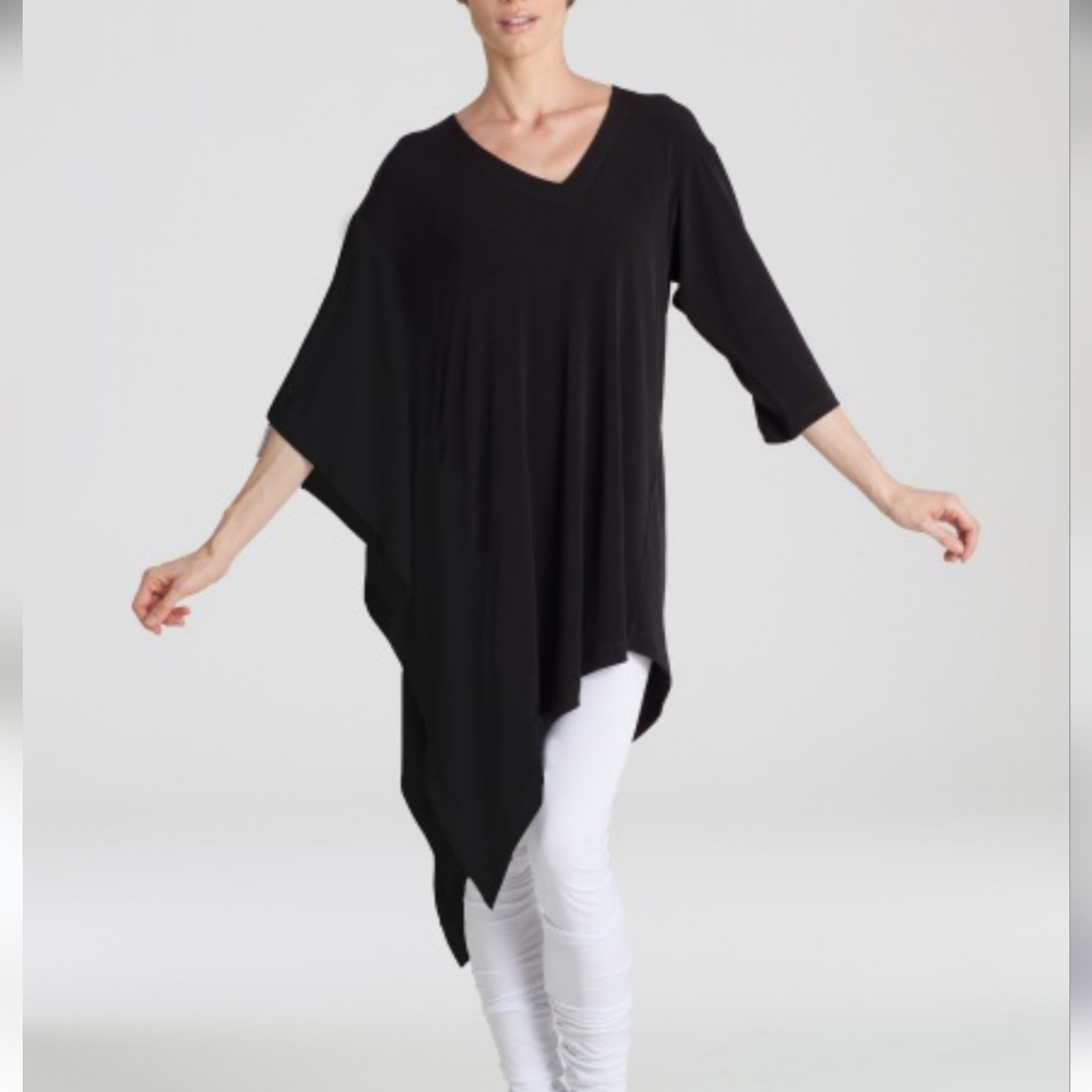Black Asymmetric V-Neck Tunic Top - Women's